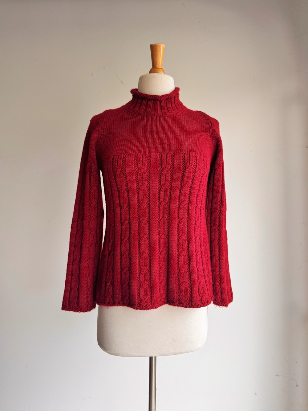 Carbery Ireland Pure New Wool Cable Knit Turtleneck Sweater Red S